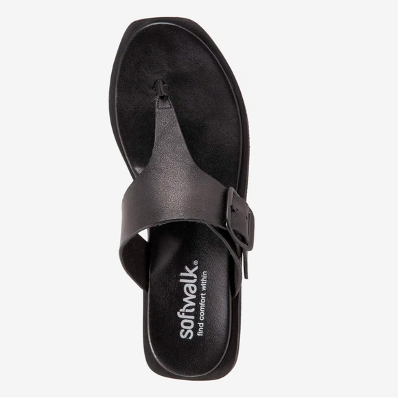 NIB SoftWalk Black Leather Kisi Sandals Slip-On Thongs sz 9.5 Wide - Picture 1 of 14